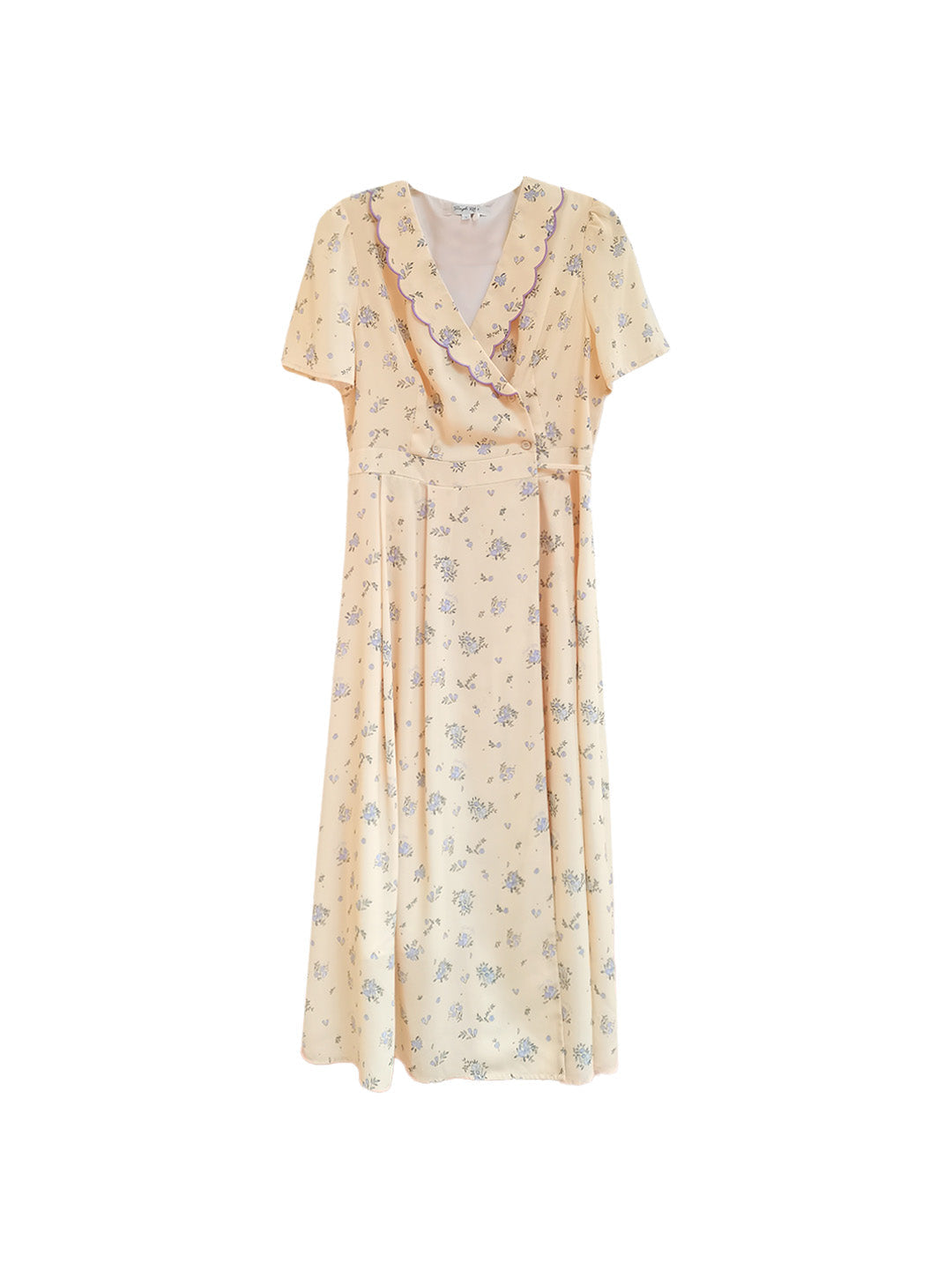 【Final Sale】Louisa Ruffle V-Neck Floral Waist Dress - Apricot
