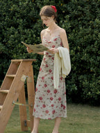 【Final Sale】Kaia Romantic Rose Print Slim Fit Slip Dress