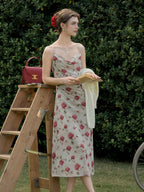 【Final Sale】Kaia Romantic Rose Print Slim Fit Slip Dress