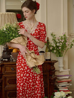 Stormi Charming V-neck Lace Trimmed Floral Print Dress