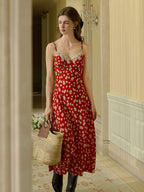 Juliana Lace Patchwork V-neck Floral Suspender Dress
