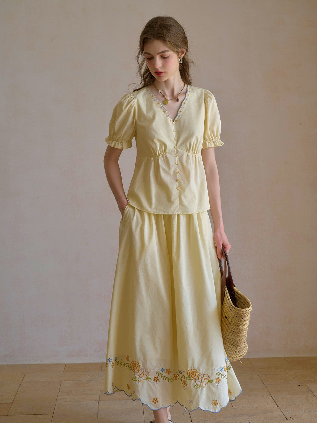 Ashley Floral Embroidery 100% Cotton Skirt