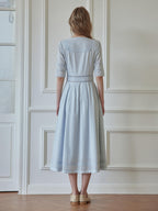 Fiona 100% Cotton Gray Blue Midi Dress