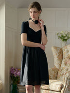 【Final Sale】Viviana Color Block Lace & Rhinestone-Studded Collar Dress (No Rose Choker)