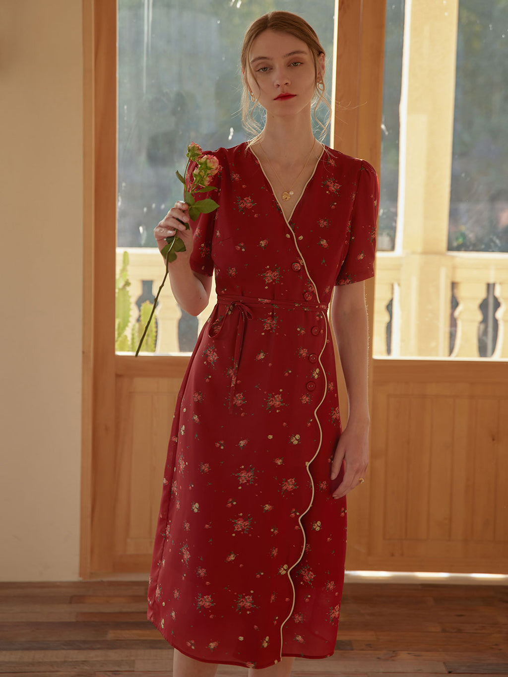 Kimura Floral-Print Rayon Midi Dress