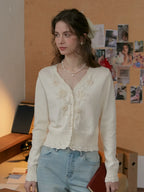 Eleanora V-Neck 3D Rose Cardigan