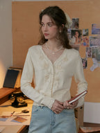 Eleanora V-Neck 3D Rose Cardigan