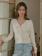 Eleanora V-Neck 3D Rose Cardigan