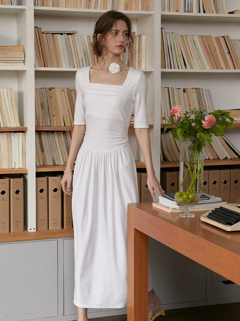 Hayley Simple Square Neck Cotton Dress