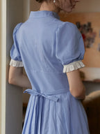 Ocean V-Neck Puff Sleeves Dress