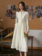 Bridget V-Neck Off White Dress