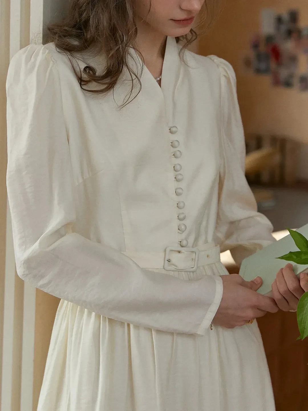 Bridget V-Neck Off White Dress