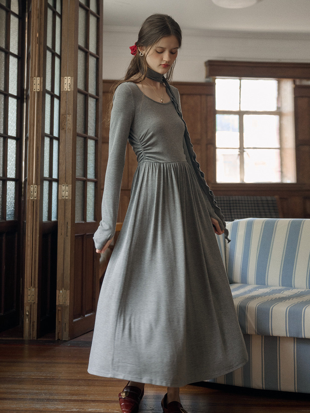 【Final Sale】Eloisa Round Neck Rose Bow Dress
