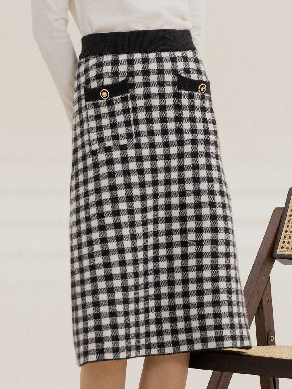 Ansley Checkerboard Black Midi Knitted Skirt