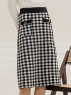 Ansley Checkerboard Black Midi Knitted Skirt