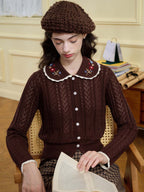【Final Sale】Shay Peter Pan Collar Embroidered Contrast Cutout Cardigan