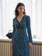 【Final Sale】Kenna V-neck Hollow Lace Paneling Irregular Hem Dress