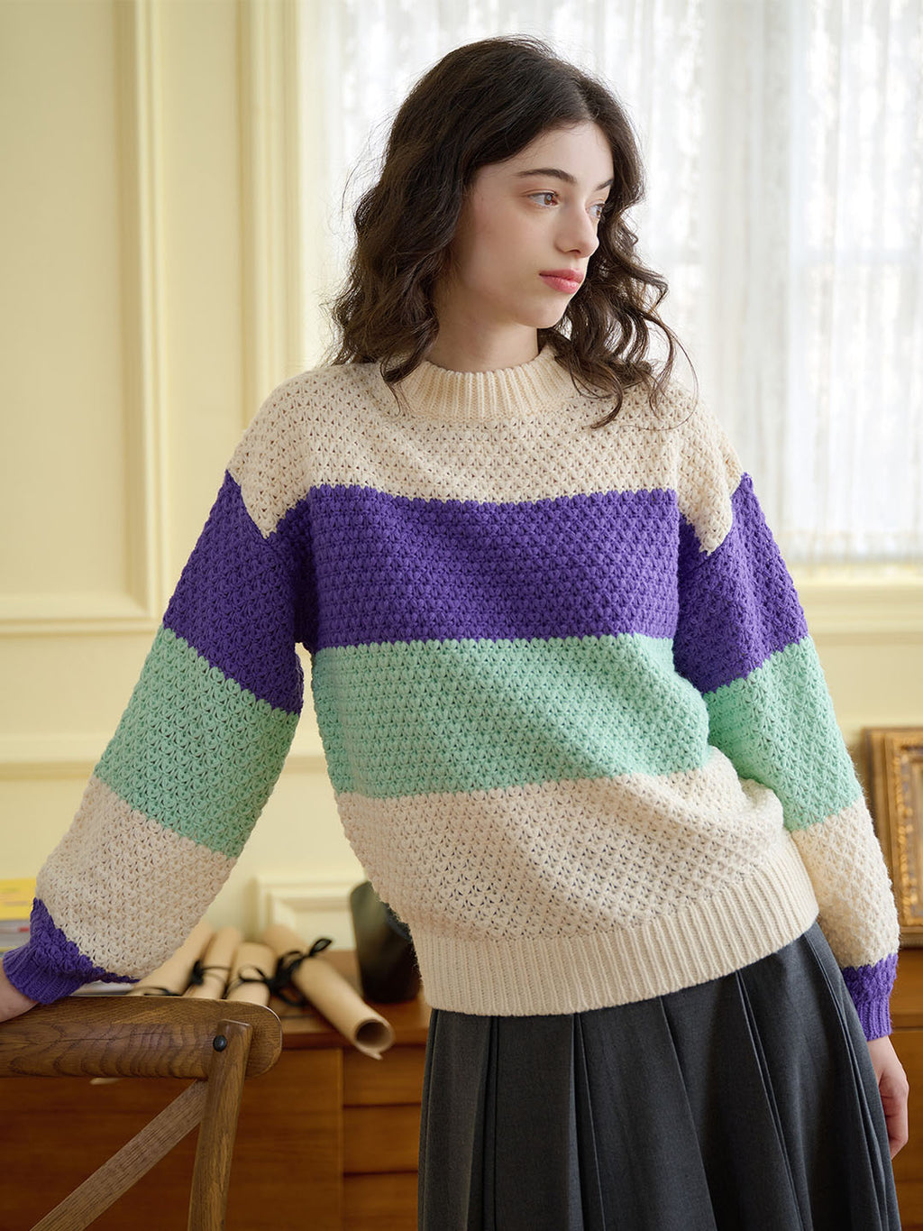 【Final Sale】Esther Color-Blocked Ribbed Cozy Sweater