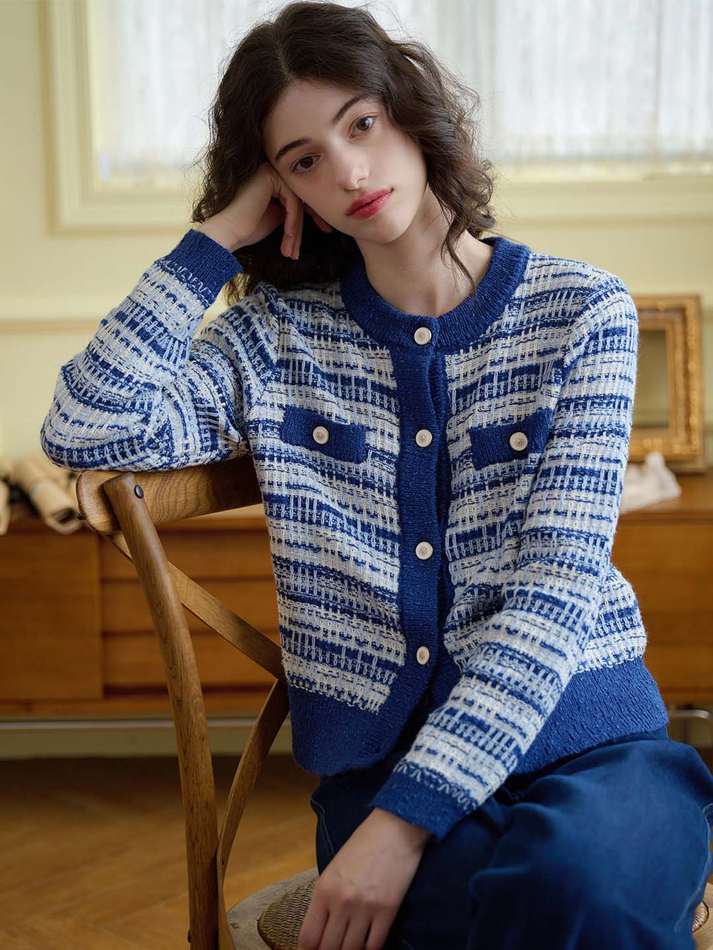 【Final Sale】Oakley Crew Neck Contrast Sweater Cardigan