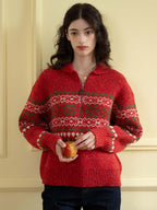 【Final Sale】Skylar Geo Pattern Half Zip Drop Shoulder Sweater
