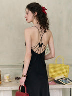 【Final Sale】Amaris Versatile V-Neck Back Lace-up Black Suspender Dress