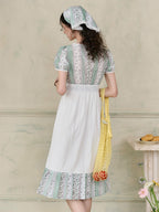 【Final Sale】Bria Square Collar Contrasting Trimmed Floral Pleated Dress