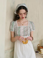 【Final Sale】Bria Square Collar Contrasting Trimmed Floral Pleated Dress