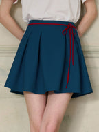 【Final Sale】Hadlee Cute Contrasting Lace-up Pleated A-Line Skirt