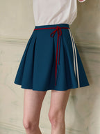 【Final Sale】Hadlee Cute Contrasting Lace-up Pleated A-Line Skirt