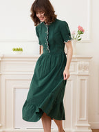 【Final Sale】Romina Cotton Vintage Embroidered Green Dress