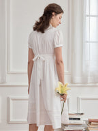 【Final Sale】Maryam Floral Embroidery Puff Sleeve Button Front Peter Pan Collar Dress