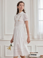 【Final Sale】Maryam Floral Embroidery Puff Sleeve Button Front Peter Pan Collar Dress