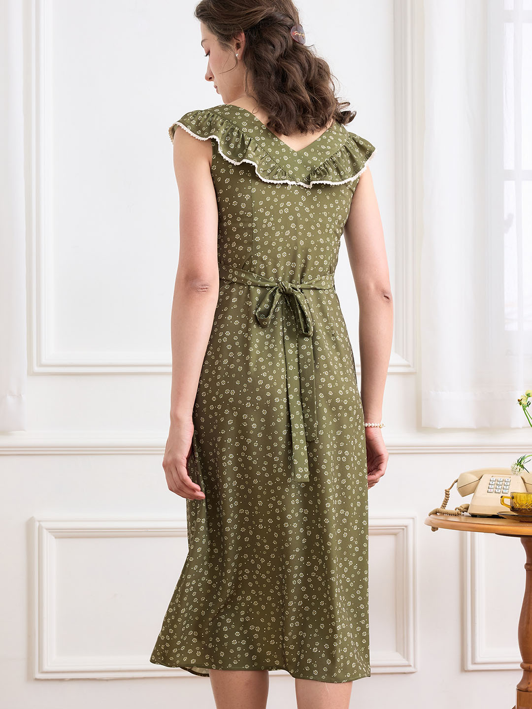 Denver Ditsy Floral Print Ruffle Trim Split Dress