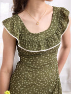Denver Ditsy Floral Print Ruffle Trim Split Dress