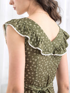 Denver Ditsy Floral Print Ruffle Trim Split Dress