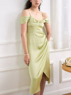 【Final Sale】Laurel Bow Collar Dropped Shoulder Slit Dress