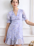 【Final Sale】Nalani Ditsy Floral Print Puff Sleeve Ruffle Hem Dress