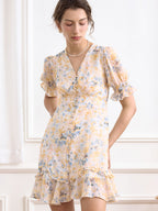 【Final Sale】Nalani Ditsy Floral Print Puff Sleeve Ruffle Hem Dress
