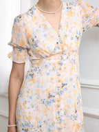 【Final Sale】Nalani Ditsy Floral Print Puff Sleeve Ruffle Hem Dress