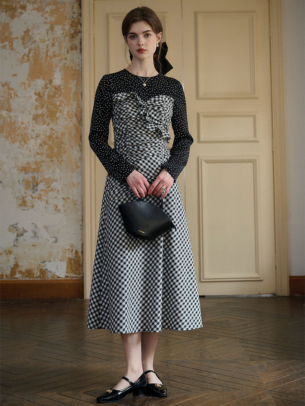 【Final Sale】Amara Classic Round Neck Patchwork Plaid Dress