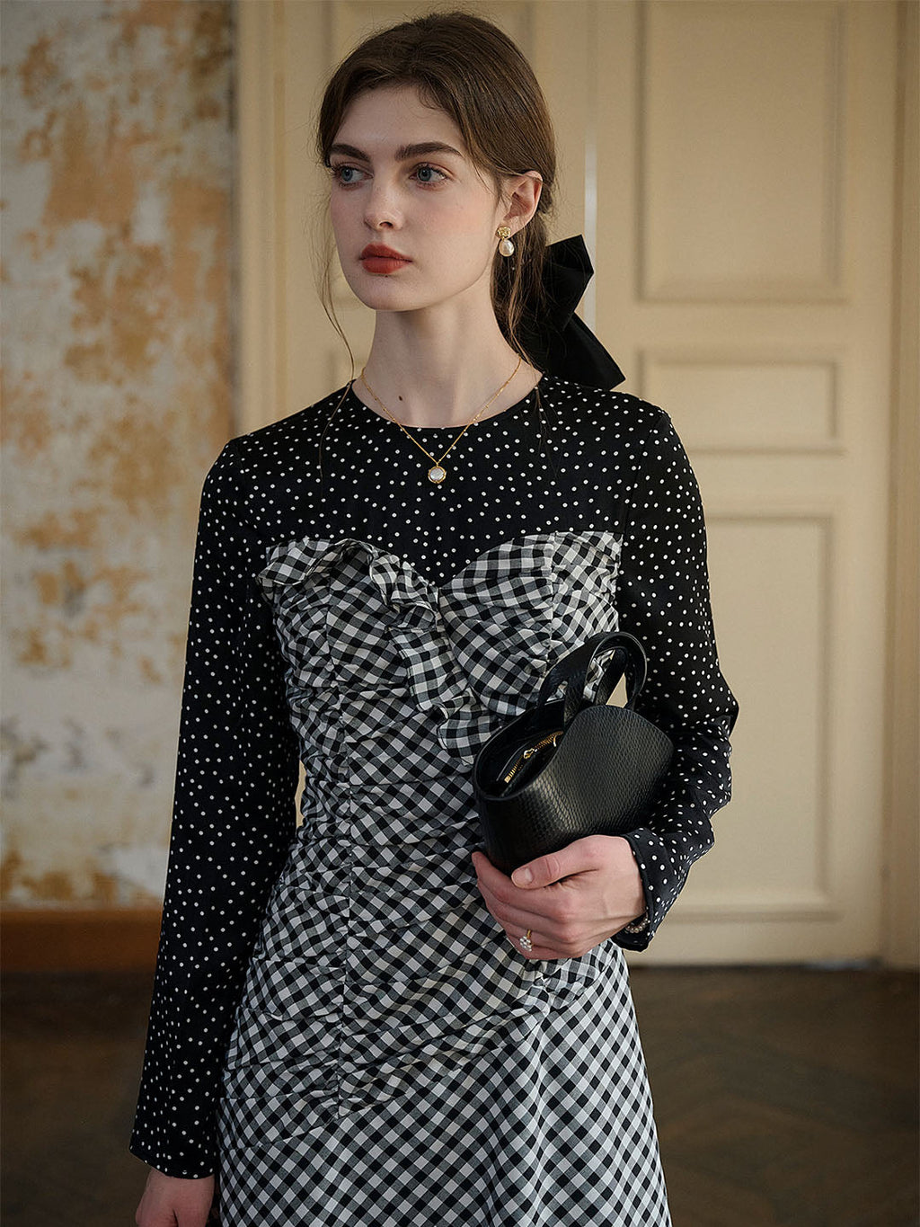 【Final Sale】Amara Classic Round Neck Patchwork Plaid Dress