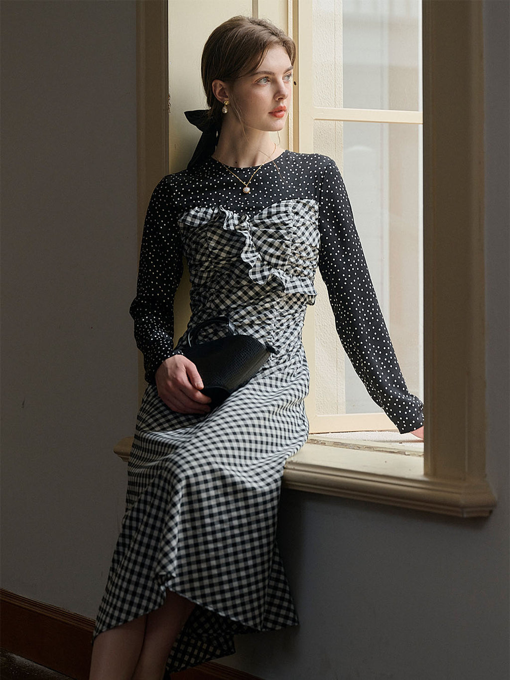 【Final Sale】Amara Classic Round Neck Patchwork Plaid Dress