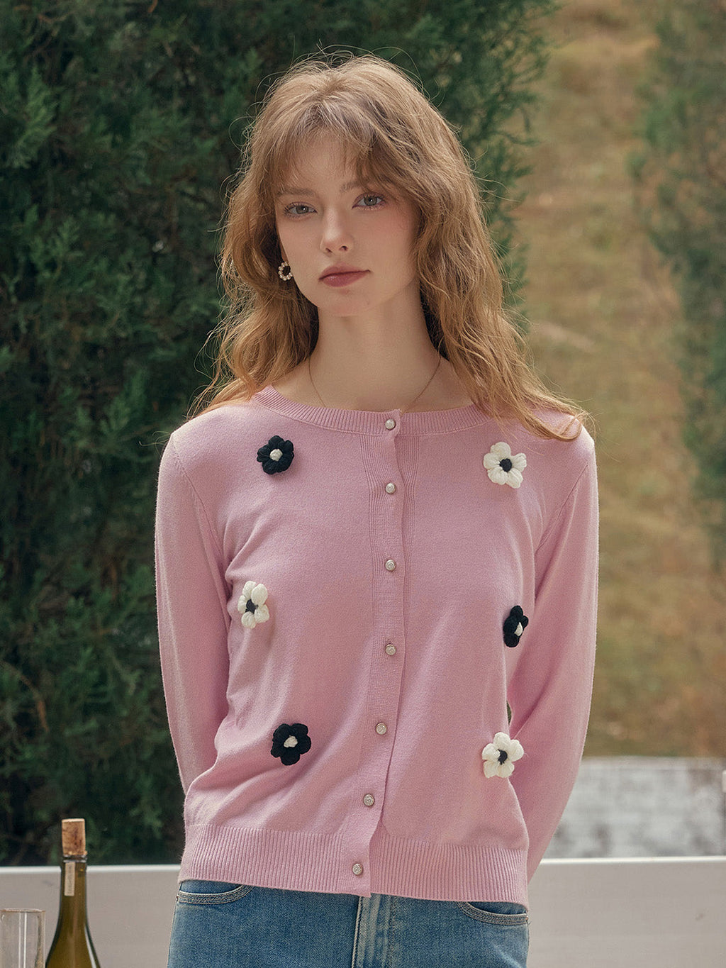 【Final Sale】Amabel Round Neck Flower Cardigan