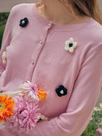 【Final Sale】Amabel Round Neck Flower Cardigan