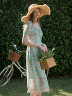 【Final Sale】Joanna Casual Vacation Style Square Neckline Floral Printed Dress