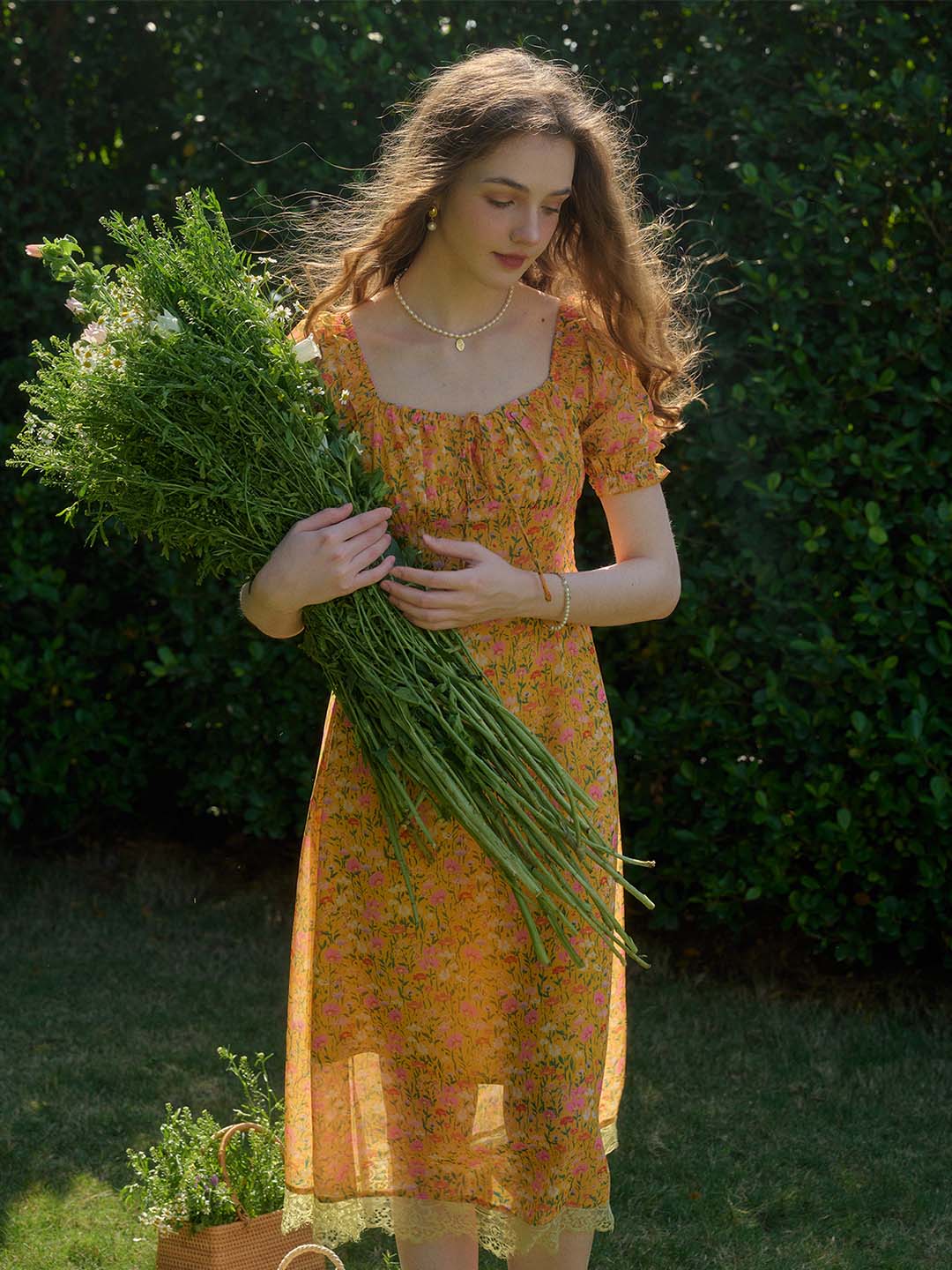 【Final Sale】Joanna Casual Vacation Style Square Neckline Floral Printed Dress