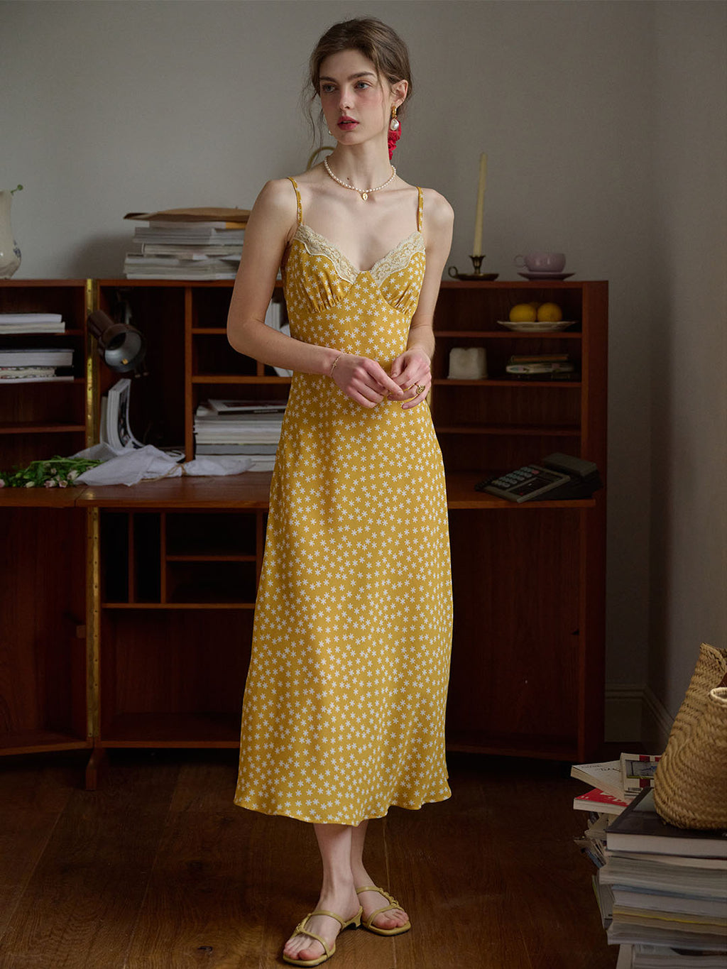 Juliana Lace Patchwork V-neck Floral Suspender Dress