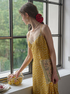 Juliana Lace Patchwork V-neck Floral Suspender Dress