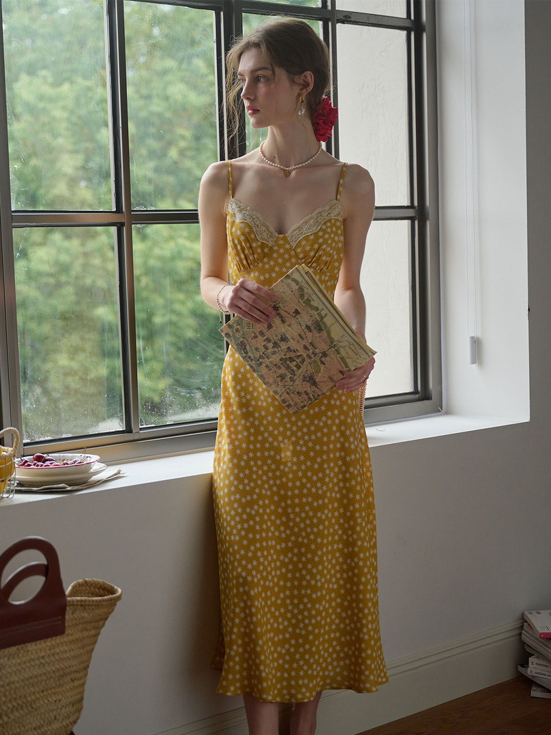 Juliana Lace Patchwork V-neck Floral Suspender Dress