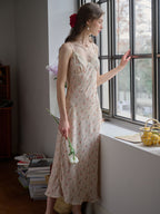 Juliana Lace Patchwork V-neck Floral Suspender Dress
